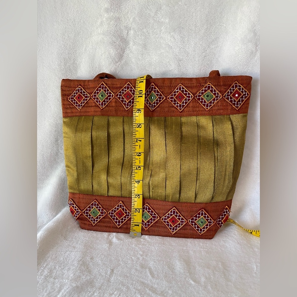 Vintage silk shoulder handbag with zipper boho - Picture 6 of 8